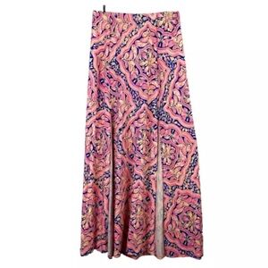 Lilly Pulitzer XS Ersi Maxi Skirt Can't Resist Hi Slits Blue Pink Floral